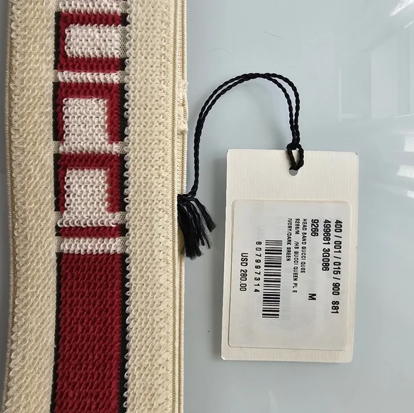 Gucci Red, Green, and Ivory Monogram Logo Elastic Headband Unisex - Picture 5 of 7